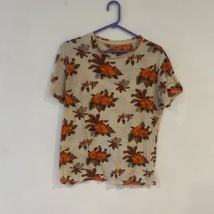 Urban Outfitters BDG Cream and Orange Floral Tee - XS